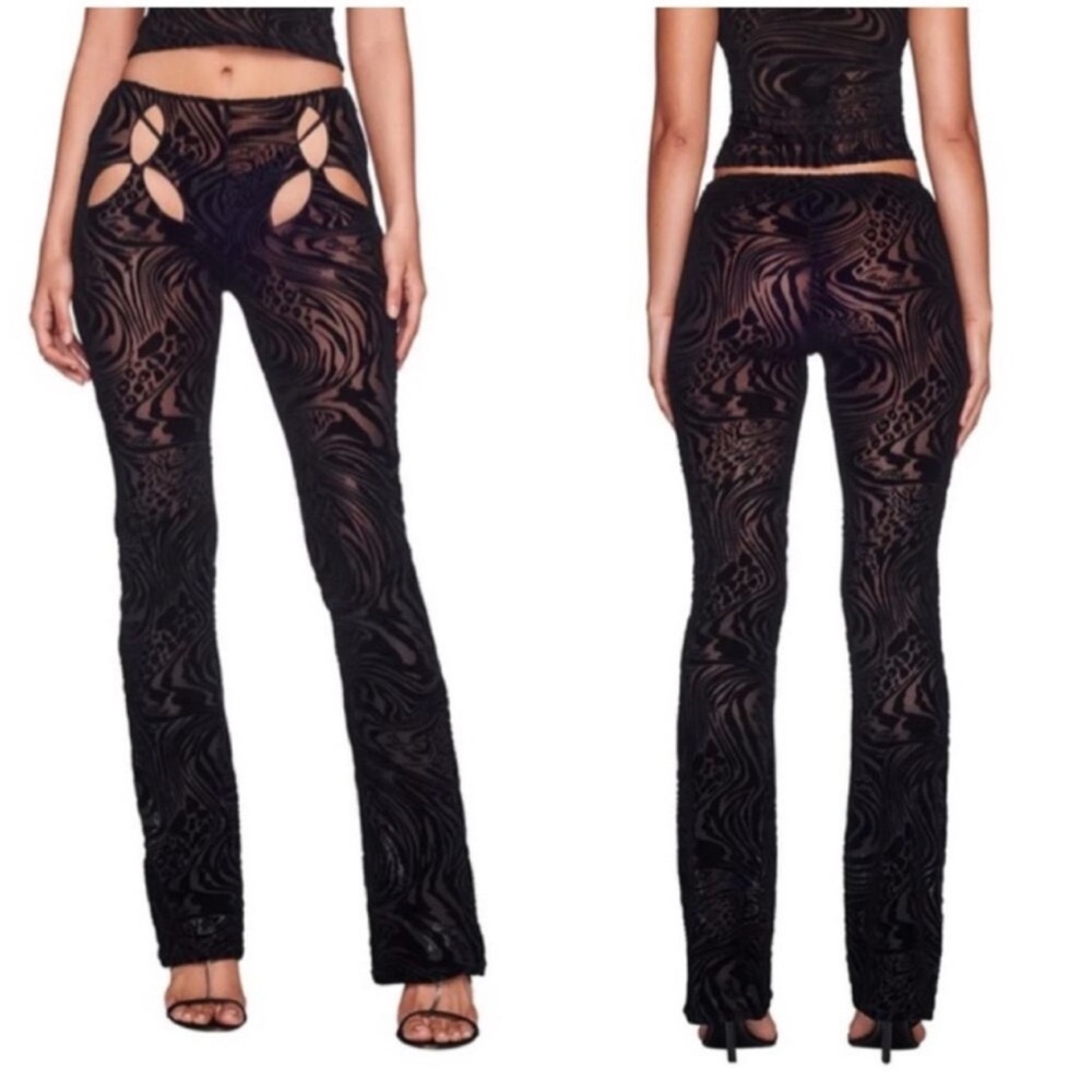 I.AM.GIA Amina burnout black velvet sheer cutout pants size XS